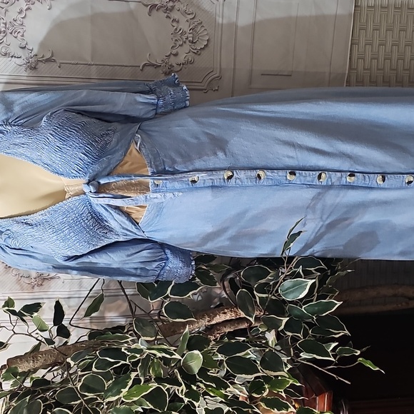 Free People Dresses & Skirts - Free People String of Hearts Smocked V-neck Cut-out Button-Down Maxi Dre…